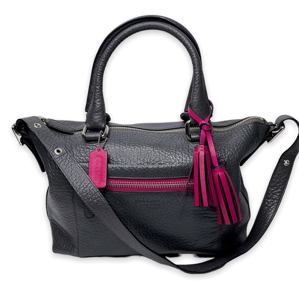 Coach Legacy 21140 Molly Satchel Bag Textured Pebbled Leather Graphite B…